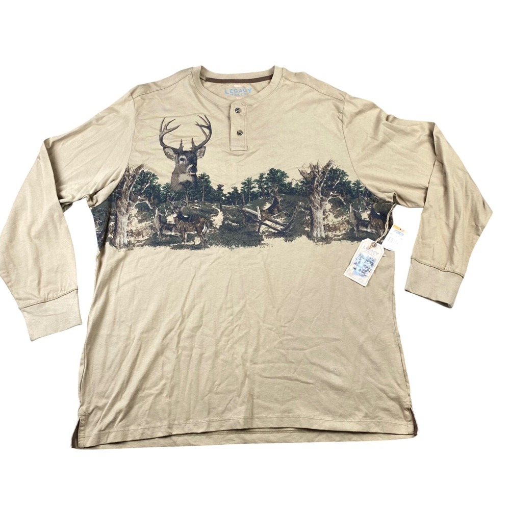 NWT Legacy Falls Outfitters Mens XXL Deer Buck Hunting Henley Long Sleeve Shirt
